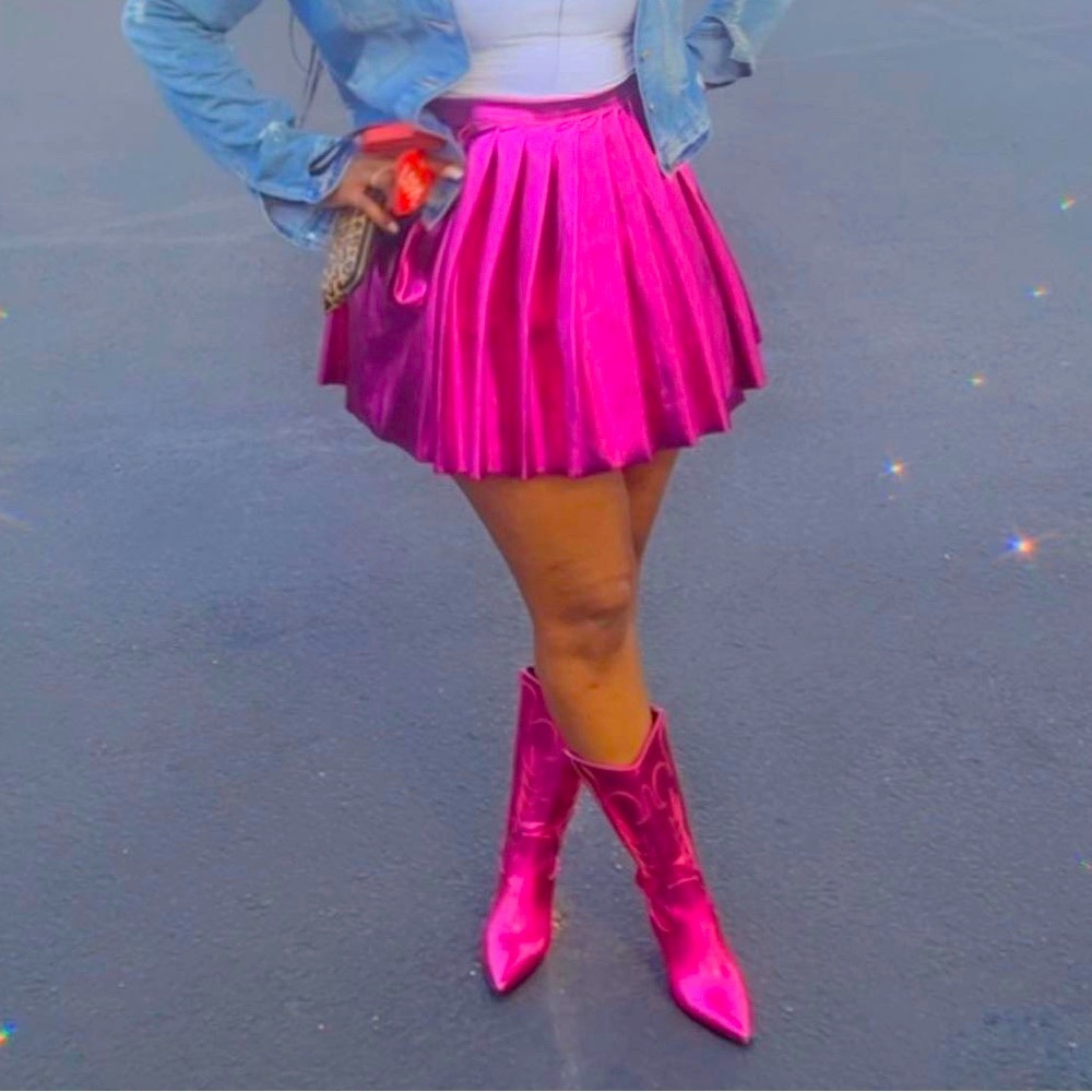 Pleated metallic skirt
